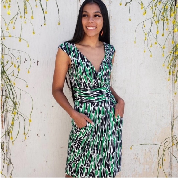 Diane Von Furstenberg Celosa Silk Green & Navy Blue Printed Wrap Dress size 4 - Picture 3 of 10